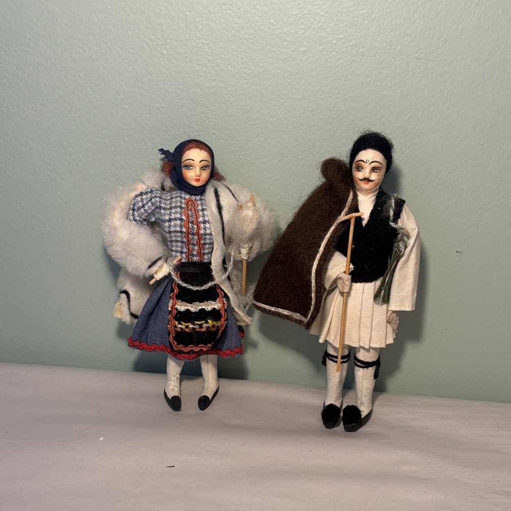 Vintage Greek Folk Art Dolls Handpainted